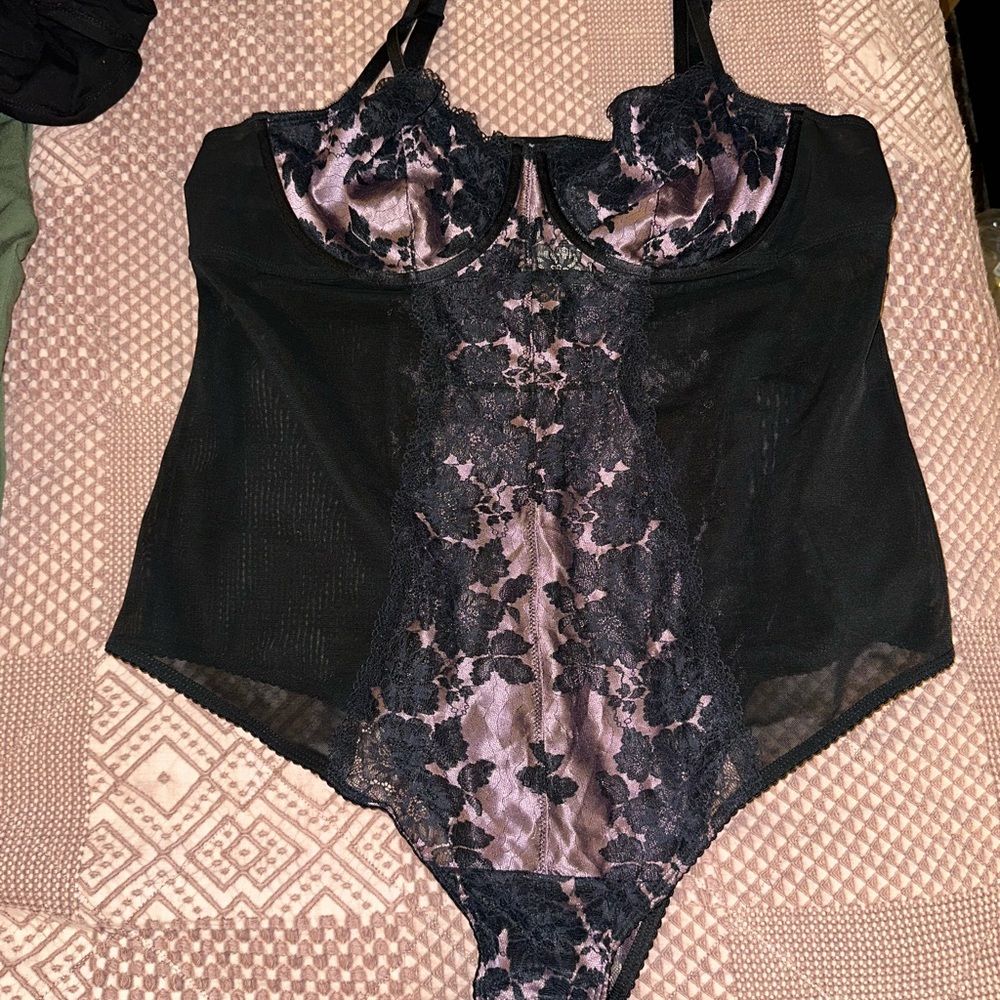 Torrid Black and Purple Lace Bra with Sheer Panels